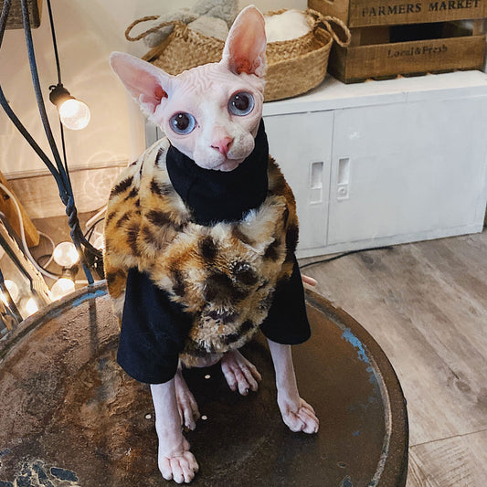 KFX-4419517 Casual Cotton Hypoallergenic T-Shirt for Hairless Cats in Black and White