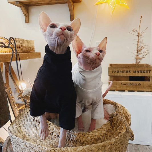KFX-4419517 Casual Cotton Hypoallergenic T-Shirt for Hairless Cats in Black and White