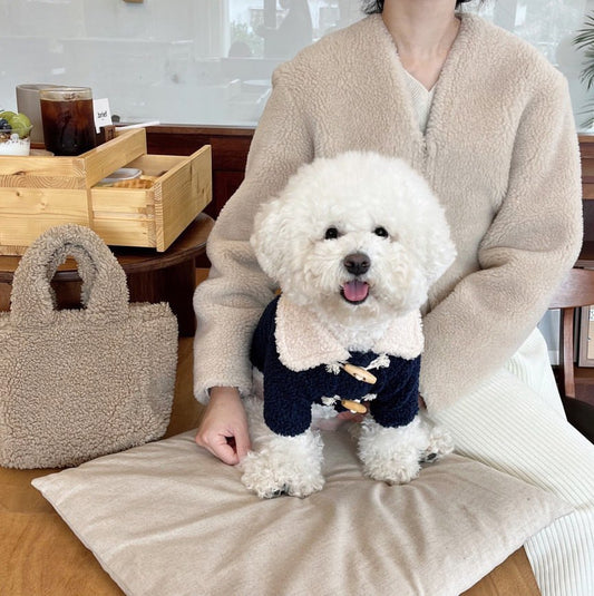 KFX-4429245 Thick Warm Polar Fleece Dog Jacket for Autumn and Winter - Available in Navy Blue and Khaki, Sizes XS to XL