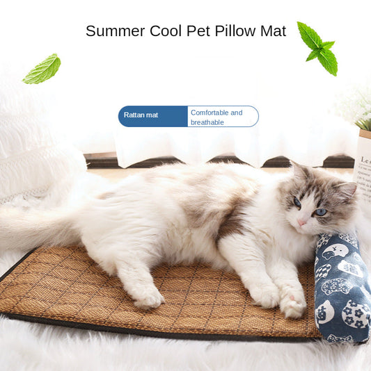 KFX-4434493 Cooling Rattan Pet Mat Pillow Cushion with Durable Edging and Non-Slip Bottom, Multiple Sizes Available