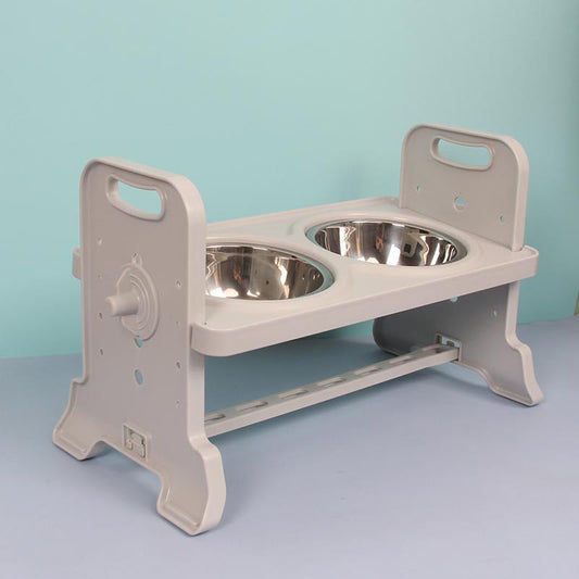 KFX-4440381 Adjustable Ceramic and Stainless Steel Pet Feeding Station with Double Bowls