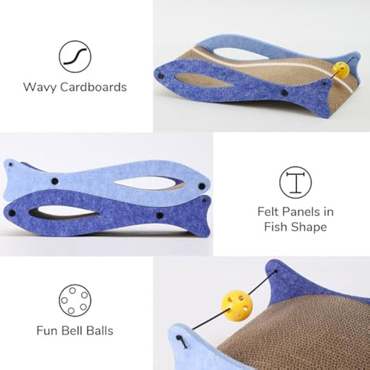 KFX-4443453 Durable Fish-Shaped Cat Scratcher Lounge with Ball Toy for Indoor Cats - Eco-Friendly Cardboard Design