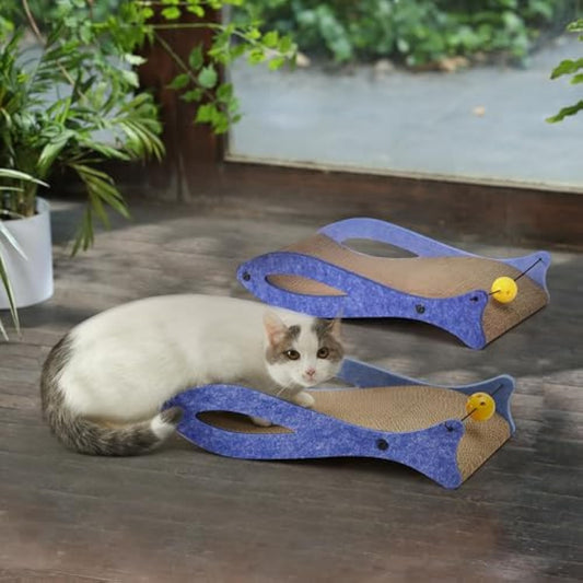 KFX-4443453 Durable Fish-Shaped Cat Scratcher Lounge with Ball Toy for Indoor Cats - Eco-Friendly Cardboard Design