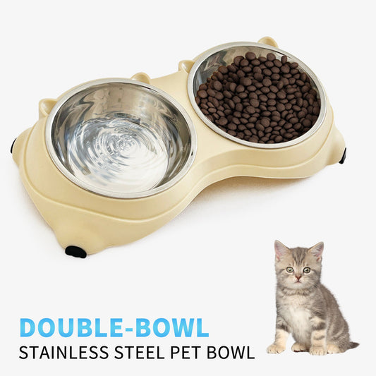 KFX-4457661 Double Stainless Steel Pet Bowl Set in Macaron Colors with Non-Slip Base for Easy Cleaning – Ideal for Cats and Dogs, Indoor and Outdoor Use