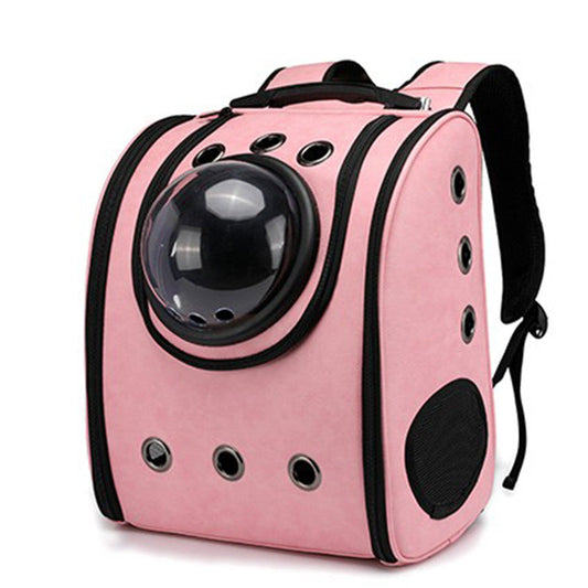 KFX-4469437 Leather Pet Carrier Backpack with Transparent Cover for Dogs and Cats, 13kg Capacity, Available in Multiple Colors