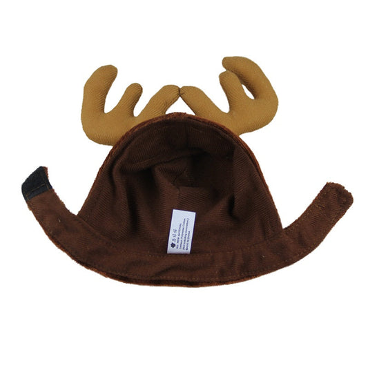 KFX-4483517 Christmas Reindeer Hat for Pets - Adjustable Velcro Design, Soft Polyester Fabric, Comfortable Fit for Small Dogs and Cats
