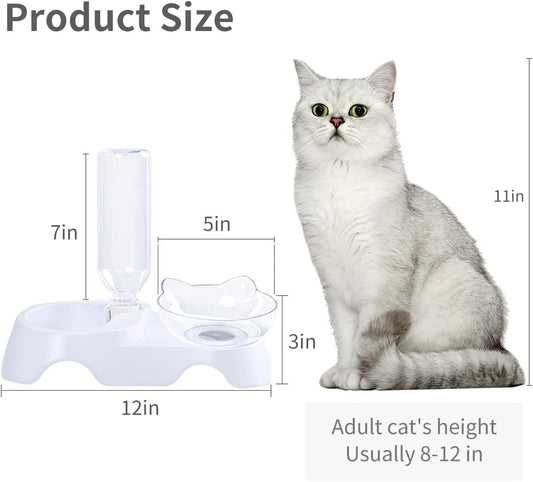 KFX-4485949 Automatic 15° Tilted Pet Food and Water Bowl Set with Water Bottle for Small to Medium Dogs and Cats