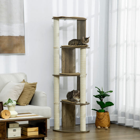 KFX-4487741 65" Cream White Corner Cat Tree with Scratching Posts, Multilevel Tower for Climbing and Napping