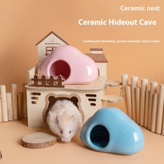 KFX-4488509 Cool Ceramic Nest Shelter for Djungarian Hamsters and Squirrels - Four Seasons Use - Pink/Blue Options