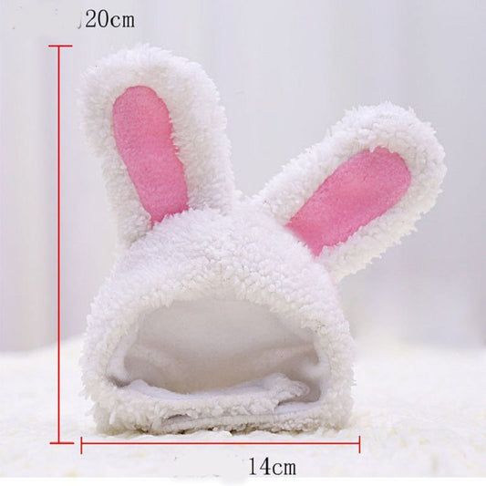 KFX-4516285 Warm White Cashmere Rabbit Ears Pet Hat for 5-15 Cat Weight, 120cm Length