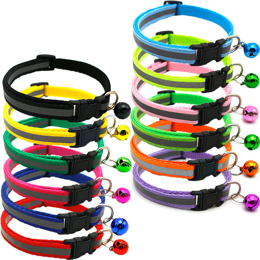 KFX-4524989 Reflective Monochrome Cat Collar with Copper Bell, Adjustable 19-32cm