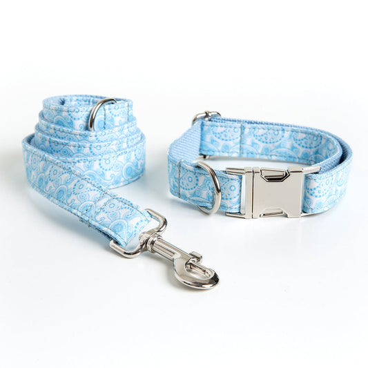 KFX-4526781 Paisley Pattern Dog Collar and Leash Set with Bow - Polyester Material, Multiple Sizes Available