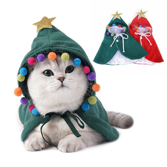 KFX-4536893 Cozy Velvet Halloween Cat Cloak in Red and Green - Sizes S, M, L