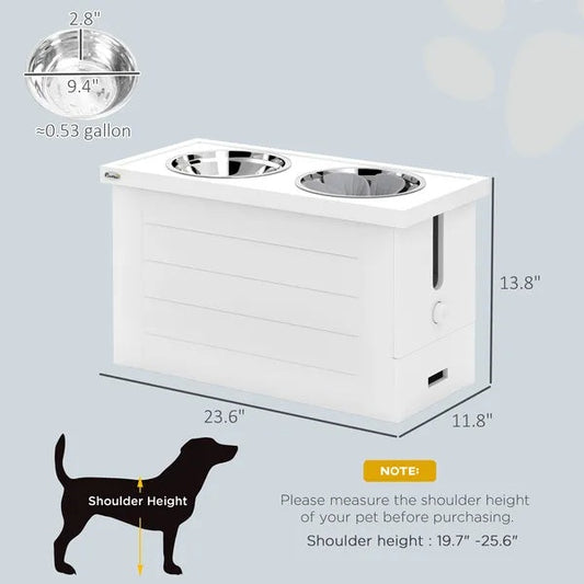 KFX-4548029 Elevated Dog Feeding Station with Slow Feeder Mat, Storage Cabinet, and Three Stainless Steel Bowls for Large Dogs
