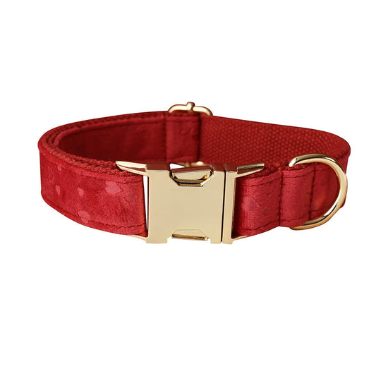 KFX-4551997 Red Heart Velvet Dog Bowknot Collar and Leash Set