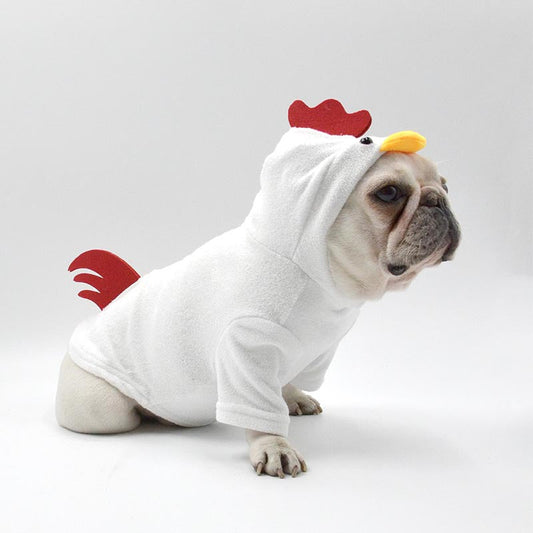 KFX-4555069 Rooster Style White Cotton Dog Sweater with Hood in Sizes S, M, L