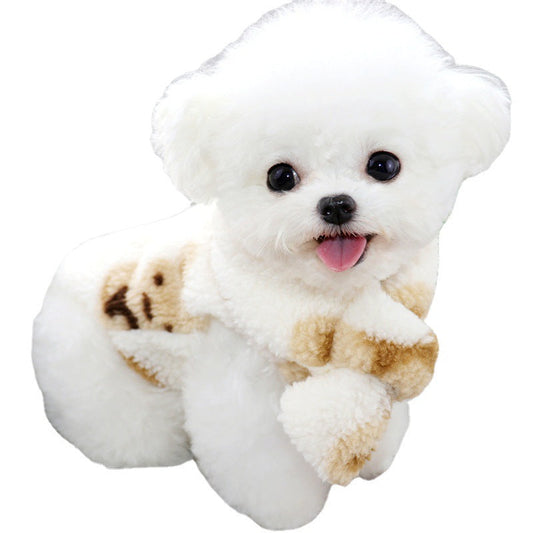 KFX-4563901 Cotton Small Dog Scarf - Simple Chinese Style Clothing in Gray-Brown and Creamy White