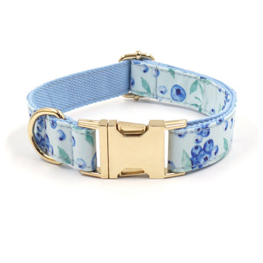 KFX-4567357 Blueberry Print Adjustable Pet Collar with Gold Buckle, Various Sizes Available