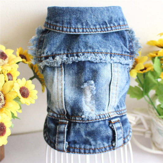 KFX-4582589 Casual Ripped Fringe Denim Vest for Pets, Available in Multiple Sizes
