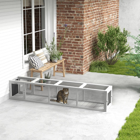 KFX-4586813 Wooden Cat Run with Weather Protection for Indoor and Outdoor Use, 79"L x 15"W x 15"H, White Finish