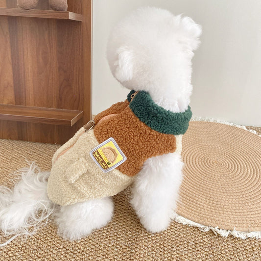 KFX-4588349 Color Matching Traction Vest for Dogs - Warm Denim Pet Clothing in Lomi Brown, Sizes XS to XL