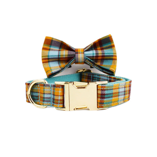 KFX-4590525 Green Plaid Dog Collar and Leash Set in Various Sizes