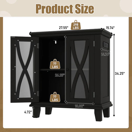 KFX-4591805 20 Gallon Fish Tank Stand with Power Outlets and Adjustable Shelves, Decorative Aquarium Stand with Storage in Black
