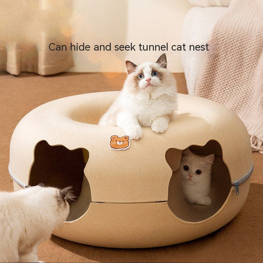 KFX-4592189 Felt Animal-Shaped Cat Nest Bed - Brown Bear, 50cm or 60cm Size Options