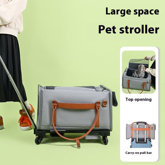 KFX-4606269 Portable Multifunctional Cat Carrier with Universal Wheels and Pull Rod - Soft Nylon Design