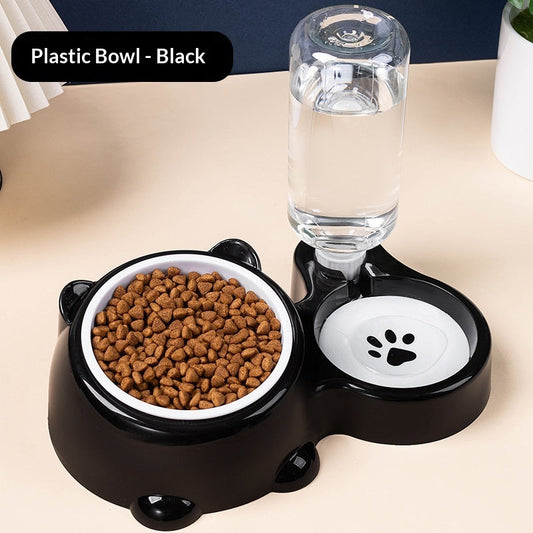 KFX-4621373 Bear Ear 2-in-1 Pet Water and Food Dispenser - Available in Plastic and Steel Bowl Options