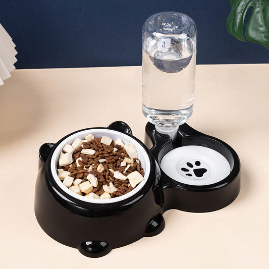 KFX-4621373 Bear Ear 2-in-1 Pet Water and Food Dispenser - Available in Plastic and Steel Bowl Options