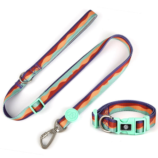 KFX-4630845 Adjustable Nylon Dog Collar and Leash Set with Harness Vest for Small to Large Dogs