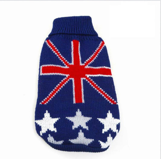 KFX-4634813 Blue Dog Print Acrylic Sweater for Pets - Casual Warmth in Sizes XS to XXL
