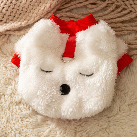 KFX-4641341 Adorable Plush Bear Dog Coat with Leash Ring for Small Dogs