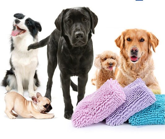 KFX-4642237 Ultra Absorbent Chenille Pet Towel for Dogs and Cats - Available in Blue, Pink, and Purple