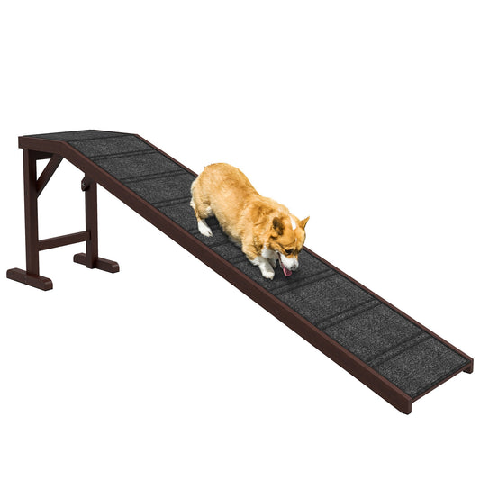 KFX-4645821 Dog Pet Ramp with Non-Slip Carpet and Platform - 74" x 16" x 25" - Durable Wood Construction