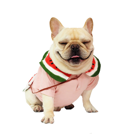 KFX-4658621 Watermelon Print Cotton Dog Outfit with Bag - Breathable Casual Wear for Pets
