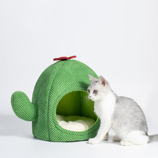 KFX-4661309 Cozy Cactus Cat Bed for Dogs and Cats - Enclosed Warm Nest for Deep Sleep