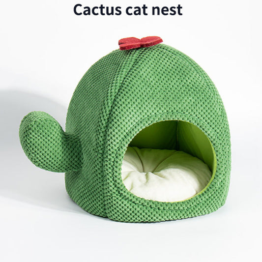 KFX-4661309 Cozy Cactus Cat Bed for Dogs and Cats - Enclosed Warm Nest for Deep Sleep