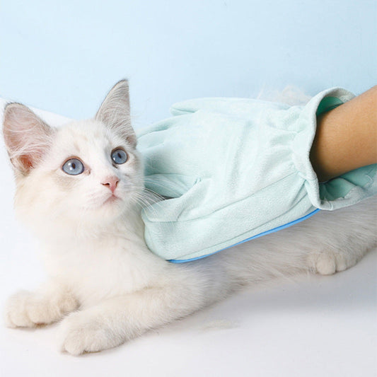 KFX-4661693 Suede Five Finger Gloves for Cat Bathing and Massage in Pink and Blue
