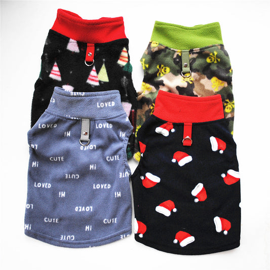 KFX-4662205 Cozy Polar Fleece Dog Clothes for Autumn and Winter - Christmas Hat, Green Skull, Christmas Tree Designs