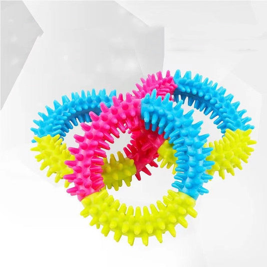KFX-4683709 Three-Color TPR Rubber Thorn Ring Dog Toy - Bite Resistant, 11cm Diameter