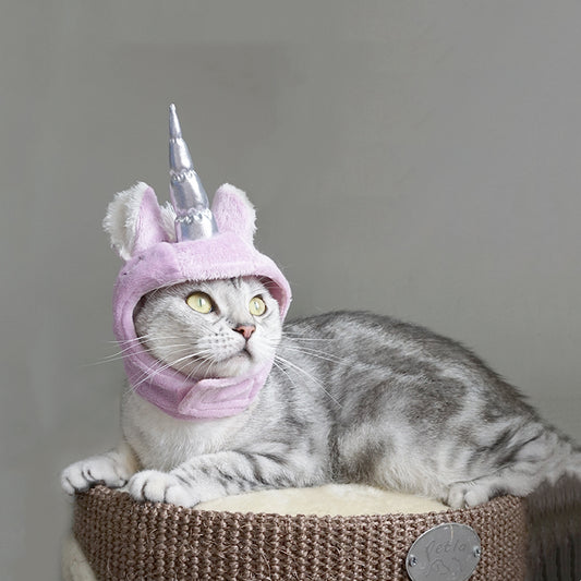 KFX-4685245 Purple Silver Horn and Pink Gold Horn Pet Hat for Halloween, Medium Size, Adjustable, Fun Dress Cap