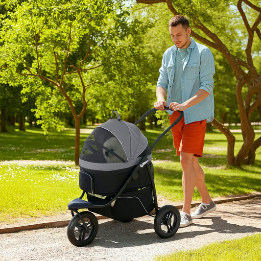 KFX-4692285 3-in-1 Pet Jogging Stroller for Small Dogs and Cats with Detachable Carrier, Foldable Design, 12" Wheels