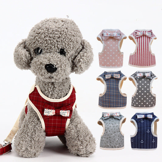 KFX-4702909 Small Dog Vest Style Bowknot Chest Strap Leash - Adjustable Nylon Traction Belt