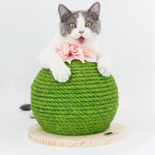 KFX-4706493 Sisal Cactus Cat Climbing Frame with Wooden Base for Nail Sharpening and Scratch Reduction