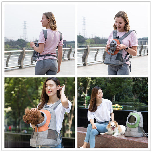 KFX-4731581 Portable Breathable Pet Backpack Carrier for Dogs and Cats, Adjustable with Legs Out Design, Medium to Hard Fabric