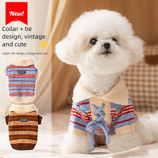 KFX-4735677 Warm Knitted Cat & Dog Striped Pullover for Cold Weather Fashion