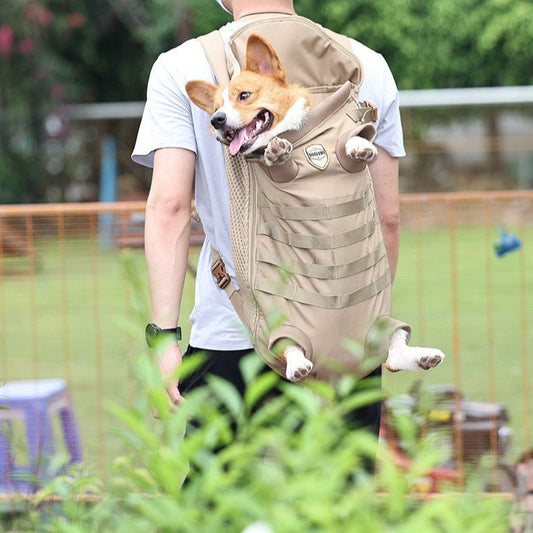 KFX-4737341 Medium Breathable Pet Backpack for Dogs - Khaki Polyester Design