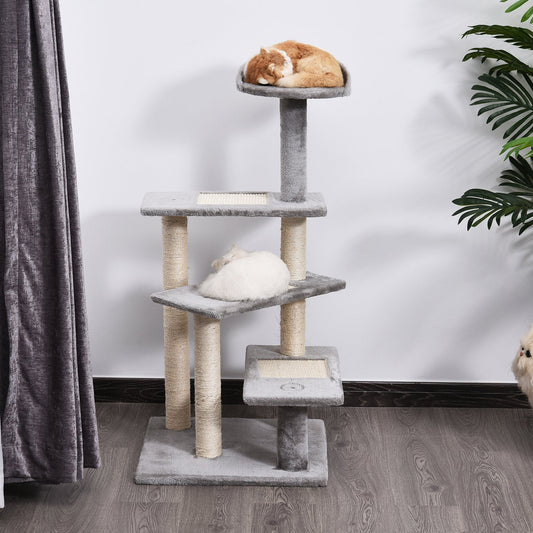 KFX-4749885 5-Level Cat Tree Tower with Scratching Post, Climbing Perches and Resting Space - Gray